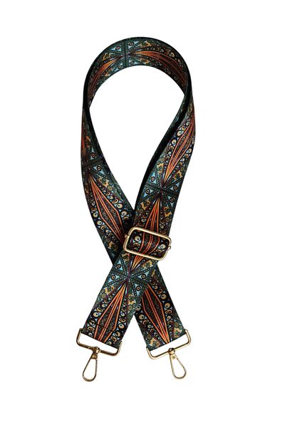 Gloria Gold Metal Polyester Column Adjustable Bag Handle Phone Strap (120 cm)/ Green Ancient Pattern Pattern