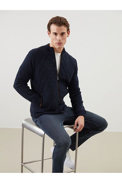 LC Waikiki Standard Pattern Stand Collar Men's Knitwear Cardigan