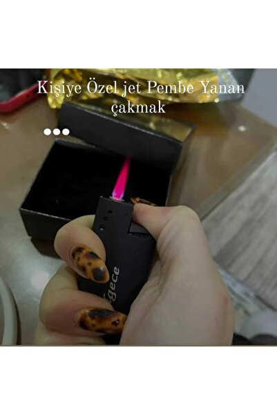 ASYA GIFTS Kişiye Özel Isim Baskılı Jet Çakmak Pembe Alev ( Gazlı ) Rüzgarda Sönmez
