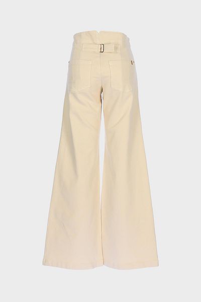 CROSS JEANS Weslie Ecru High Waist Patch Zippered Wide Leg Button Detailed Jean Trousers C 4530-213