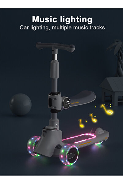 Ma Baby 3 IN 1 Kick Scooter Can Sit And Ride Led Light Flashing Wheel, Adjustable Height