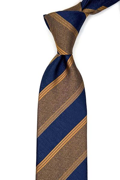 Kravatkolik Yellow - Navy Blue Stripe Pattern Classic Tie with Handkerchief Kk13145