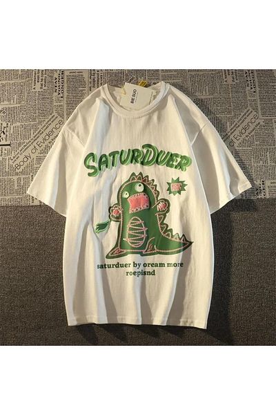 Touz Moda Λευκό μπλουζάκι με στάμπα SaturDuer Oversize