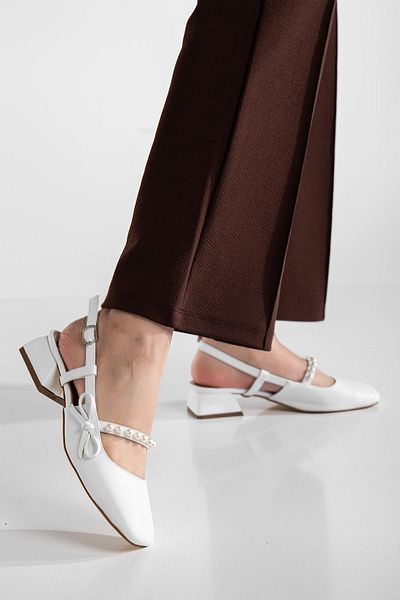 MaskButik Mira Open Back Pearled Heeled Shoes White