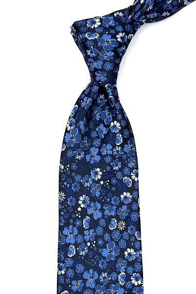 Kravatkolik Navy Blue Flower Pattern Classic Tie with Handkerchief Kk13132