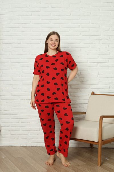 sleeproom Women's Short Collar Cotton Heart Printed Comfortable Pajama Set