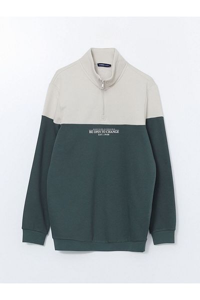 LC Waikiki Stand Collar Long Sleeve Color Block Men's Sweatshirt