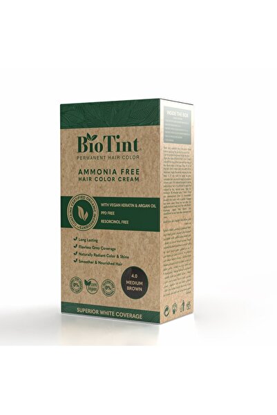 Biotint Permanent Hair Color (4.0 Medium Brown) , Ammonia Free Hair Colour Cr...