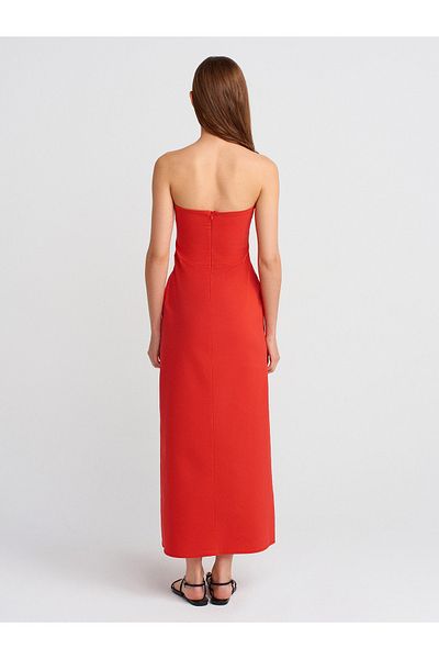 Dilvin 90758 Strapless Dress-Red