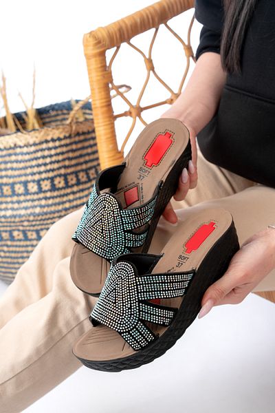 Slipcat Women's Stone Wedge Heel Slippers Orthopedic Daily Slippers Comfortable Stylish Heeled Slippers