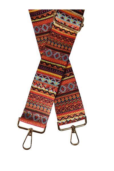 Gloria Gold Metal Polyester Column Adjustable Bag Handle - Phone Strap (120 cm) /Anatolian Rug Pattern