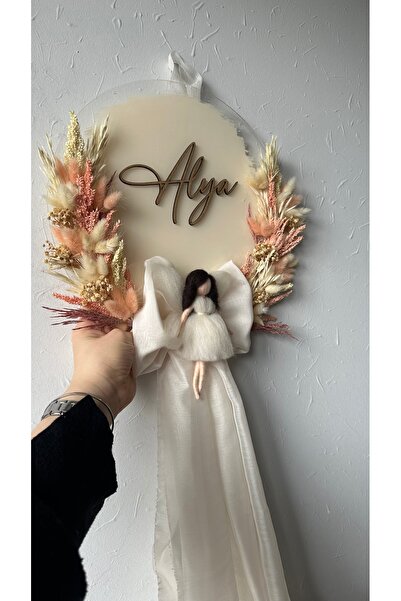 KRVTASARIM Peri Kızlı Çiçekli Pleksili Bebek Kapı Süsü