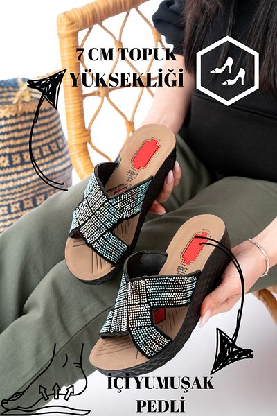 Slipcat Women's Stone Wedge Heel Slippers Orthopedic Daily Slippers Comfortable Stylish Heeled Slippers