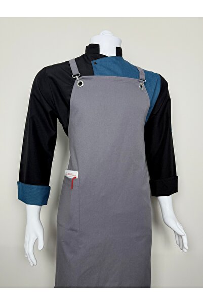 ADALILAR İŞ ELBİSELERİ مريلة مطبخ بحزام للرقبة، مريلة ماستر شيف باريستا (رمادي)