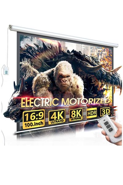 FlashHawk 100 Inch 16:9 Wall Mount Electric Projector Screen Motorized Projection Curtain with Remote Control
