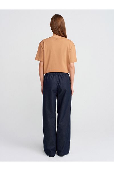 Dilvin 71629 Long Draped Stylish Trousers-Navy Blue