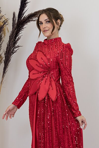 Genel Markalar Beli Çiçek Detaylı Bergüzar Abiye