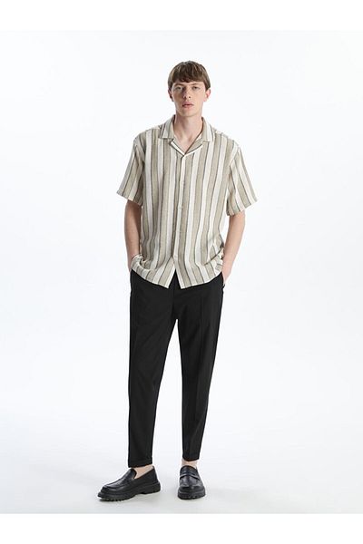 LC Waikiki Beige Regular Fit Short Sleeve Striped Men's Shirt