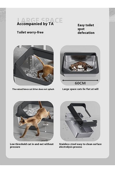 KidLe Stainless Steel Cat Litter Box Metal Litter Pan Tray with High Wall