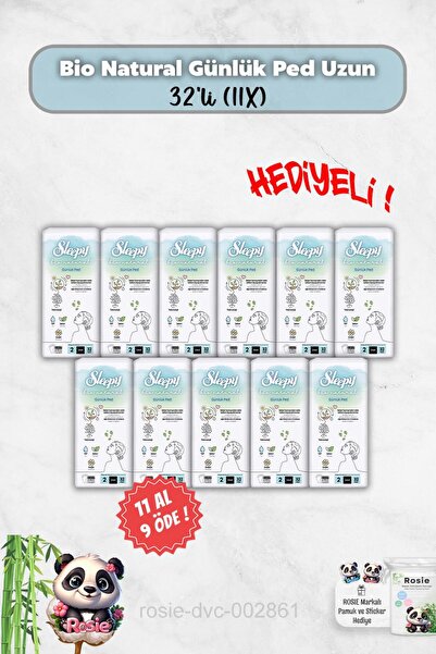 Sleepy 11 Al 9 Öde Günlük Ped Uzun 32'li Bio Natural ve Rosie Hediye