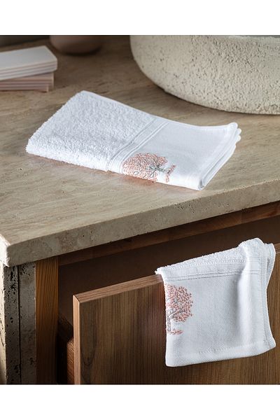 Madame Coco Orva Embroidered 100% Cotton 2-Piece Hand Towel - White - 30X45 cm