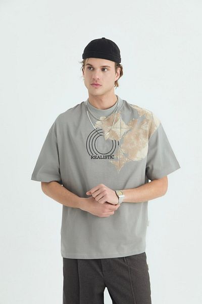fame-stoned Ρεαλιστικό εμπριμέ Unisex 100% Oversize γκρι μπλουζάκι