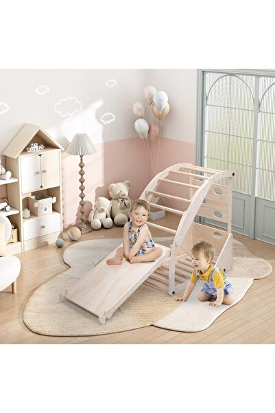 Ma Baby 8 in 1 Pikler Triangle Set with Slide Arch Climber Rocker, Montessori Kids Climbing Toys 0459