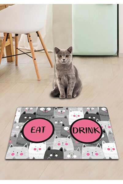 Heza Home Pvc Cats Gri Kedi Köpek Mama Paspası