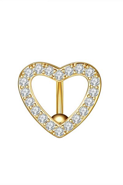 TAKIŞTIR Gold Color Heart Figured Stone Detailed Surgical Steel Belly Piercing