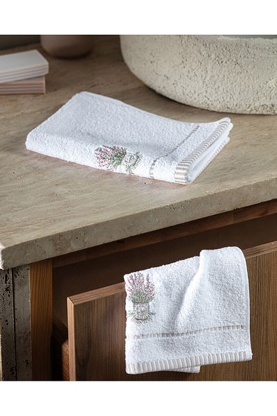 Madame Coco Curtıce Embroidered 100% Cotton 2-Piece Hand Towel - White - 30X45 cm