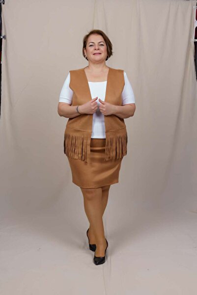 BDS Giyim süet etek yelek takım