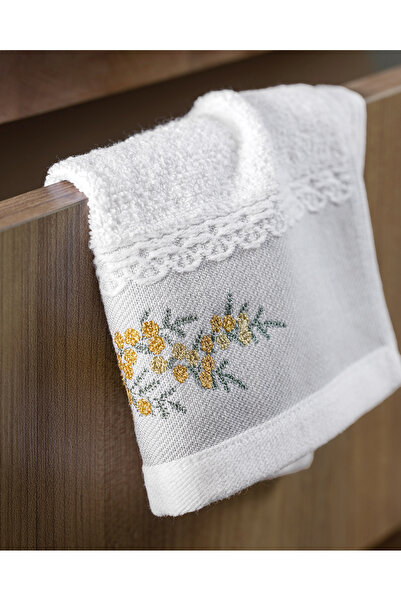 Madame Coco Pansy Embroidered 100% Cotton 2-Piece Hand Towel - White - 30X45 cm