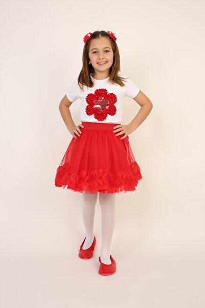 Dıgıl Kids Girl's April 23 Red Flower Suit