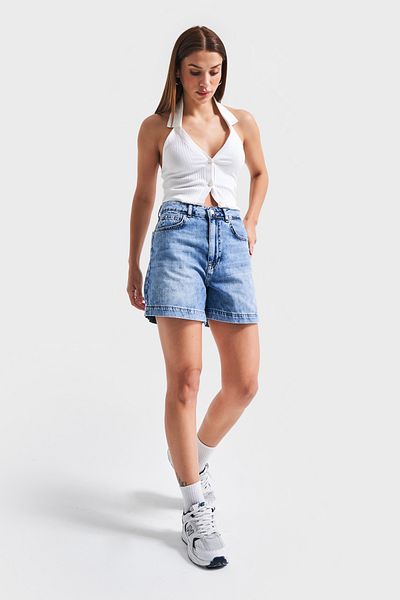 its basic Blugi de damă, culoare albastră, 4S5-27 Mom Fit, țesătură din bumbac Viscon, pantaloni scurți din denim de lungime mini