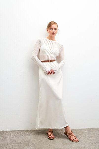 Bipantolon Жіноча біла драпірована атласна спідниця-кльош з еластичною талією
