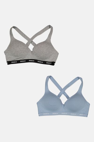 RBX Women 2 Pack Padded Brand Logo Wireless Comfort Bra, Blue