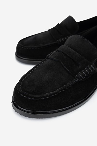 Valmenti Kadın Hakiki Deri Siyah Süet Loafer Ayakkabı