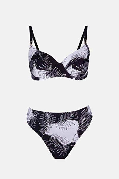 AYYILDIZ 40218 Σετ μπικίνι με μοτίβο μαύρου φύλλου