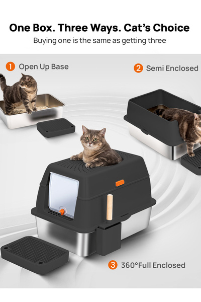 KidLe Cat Litter Box with Lid Metal Litter Pan Tray with High Wall