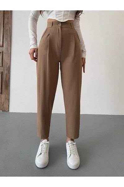 BİKELİFE Pantaloni de damă cu talie înaltă din pânză cu tăietură morcov