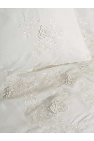 Cotton Box 3D Embroidered Satin Double Duvet Cover Set Chic Ecru