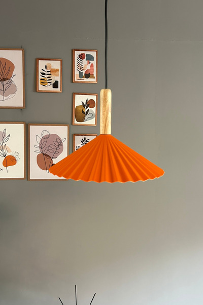 Bamyum Avilla Turuncu Tekli Metal Avize Ahşap Başlık Rustik Cafe Mutfak Modern Dekoratif Sarkıt Aydınlatma