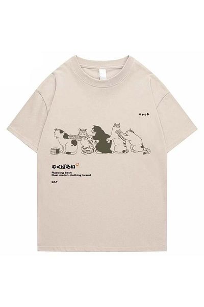 Köstebek Μπλουζάκι Rubbing Bath Cats Beige (Unisex).