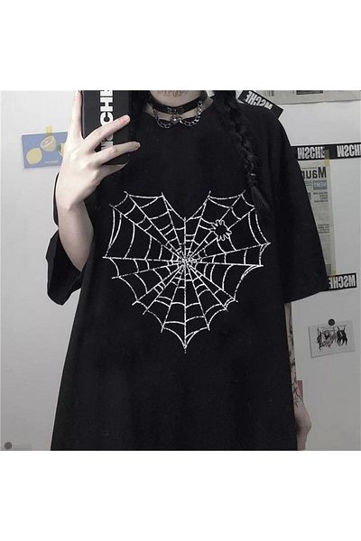 Köstebek Μαύρο μπλουζάκι Spider Web Heart (unisex).
