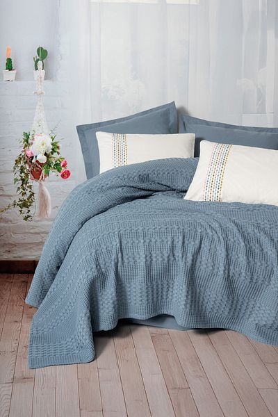 Cotton Box Aura Double Pike Set Pebble Indigo