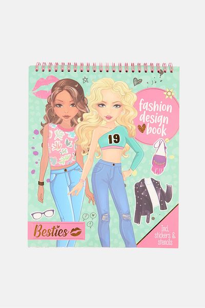 Besties Fashion Design Coloring and Sticker Book with Stencils, Green
