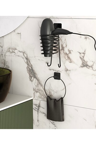 Genel Markalar Sağlam Yapışkanlı Siyah Saç Kurutma Makinesi Askısı Ve Havlulu...