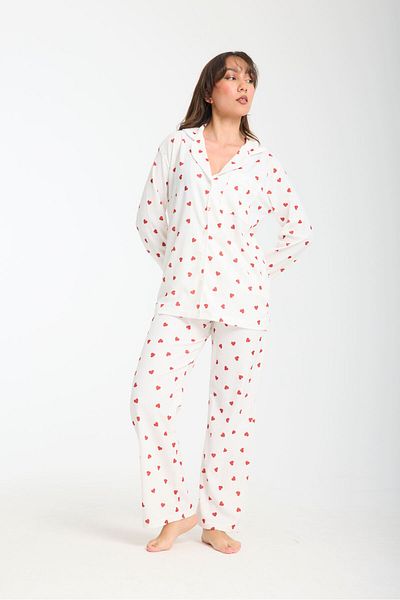 PEMBİŞ HOMEWEAR Set de pijamale cu guler de cămașă cu inimă roșie