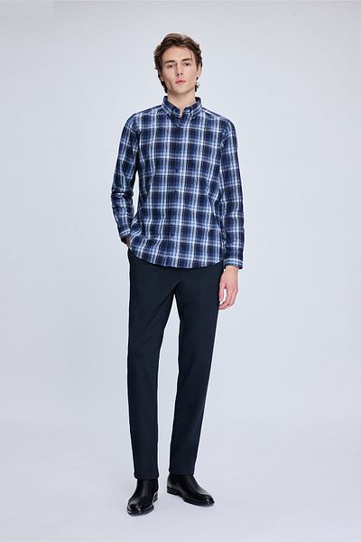 Hatemoğlu Παντελόνι Jogger Casual με μοτίβο Navy Blue Dynamic Fit με πλαϊνές τσέπες