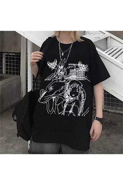 Köstebek Anime Harajuku Girl's Monsters Μαύρο μπλουζάκι Unisex